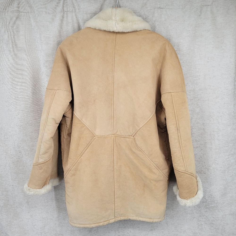 Vintage 80s Women's Tan Suede Leather with Faux Fur Lining Coat - Picture 5 of 13